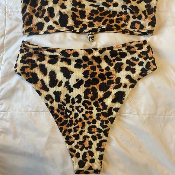 ZAFUL Leopard Knotted Ribbed High Waisted Tankini Swimwear - L NEVER WORN - Picture 5 of 6